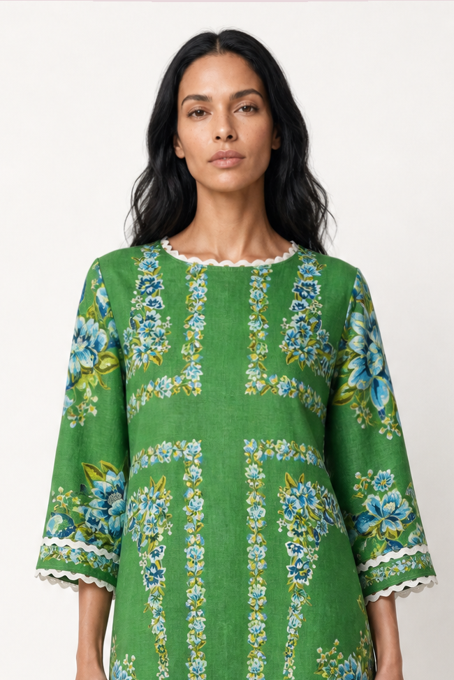 Camille Linen Dress in Santa Barbara Print