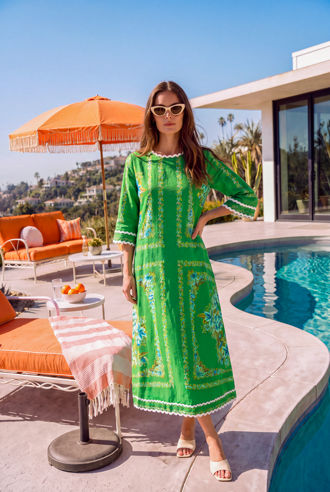 Camille Linen Dress in Santa Barbara Print