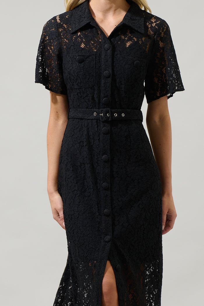 Carlini Lace Button Up Midi Dress