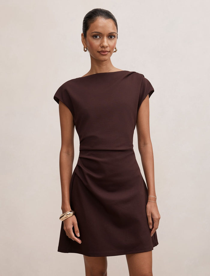 Carly Petite Sleeveless Tuck Mini Dress Chocolate Forever New