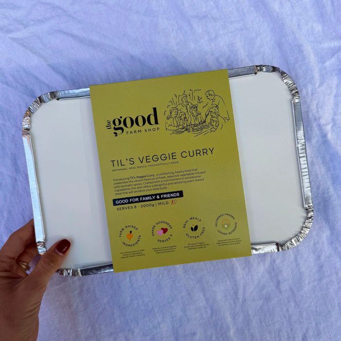 Til's Veggie Curry frozen meal, gluten-free, organic, farm-raised ingredients, serves 8, delivered frozen