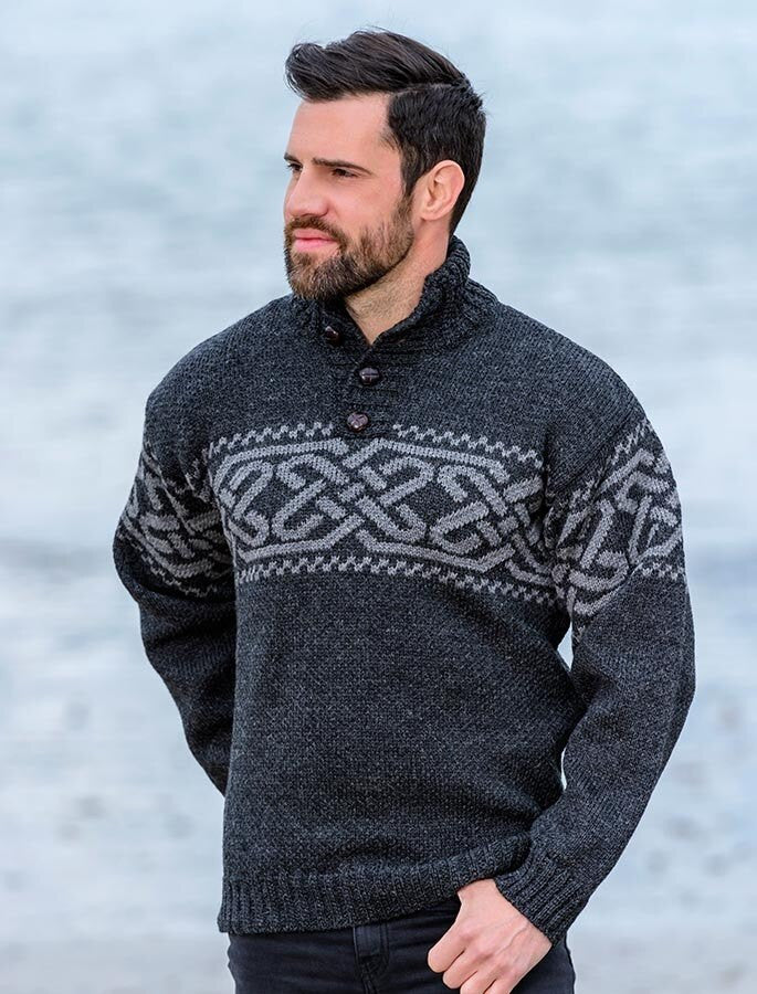 Celtic Troyer Sweater - Charcoal Grey #color_charcoal-grey
