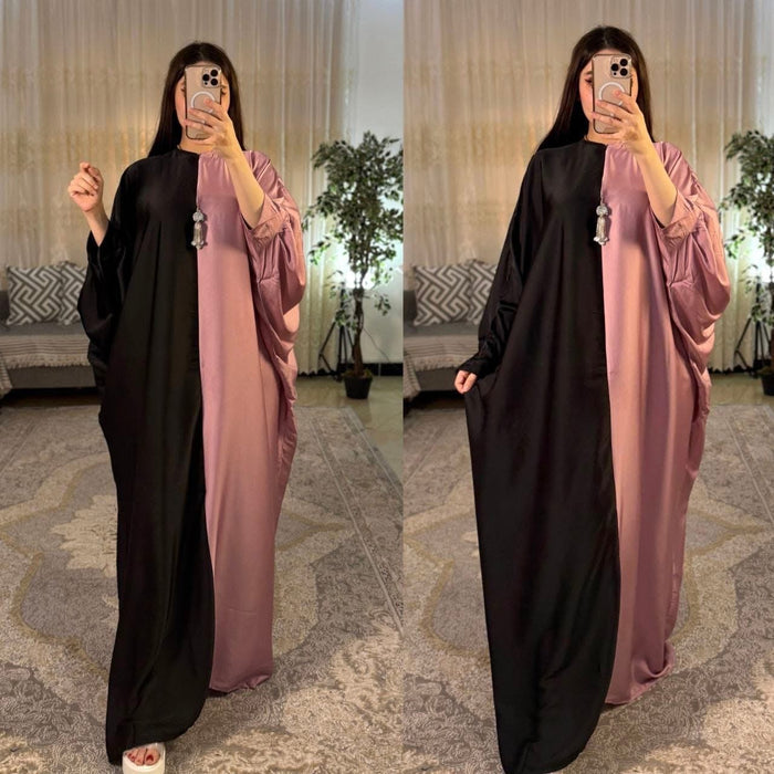 CH 6007 Dual Tone Silk Abaya Style Kaftaan Dress - Saimwear