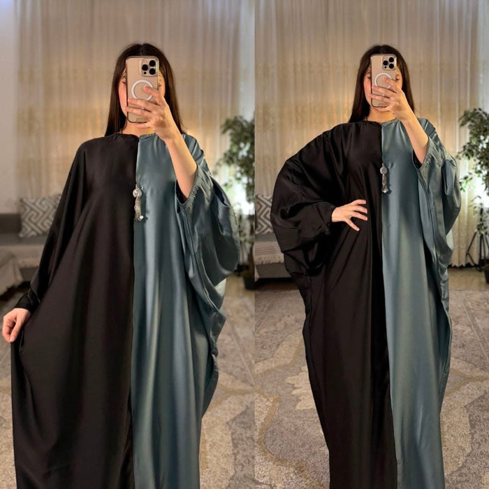 CH 6007 Dual Tone Silk Abaya Style Kaftaan Dress - Saimwear