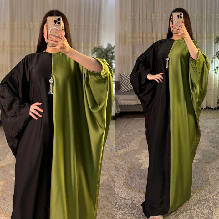 CH 6007 Dual Tone Silk Abaya Style Kaftaan Dress - Saimwear