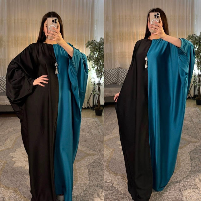CH 6007 Dual Tone Silk Abaya Style Kaftaan Dress - Saimwear