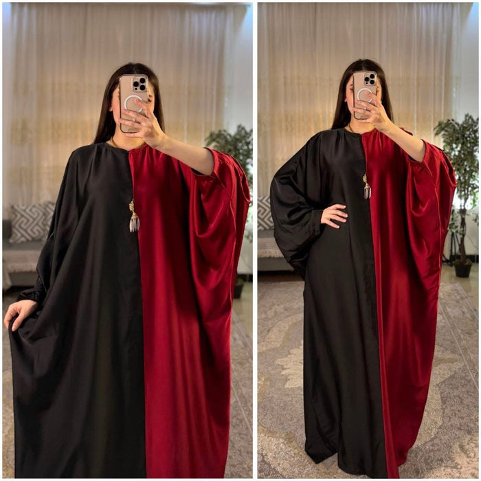 CH 6007 Dual Tone Silk Abaya Style Kaftaan Dress - Saimwear