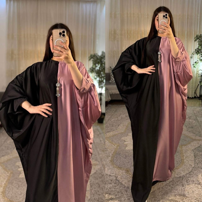 CH 6007 Dual Tone Silk Abaya Style Kaftaan Dress - Saimwear