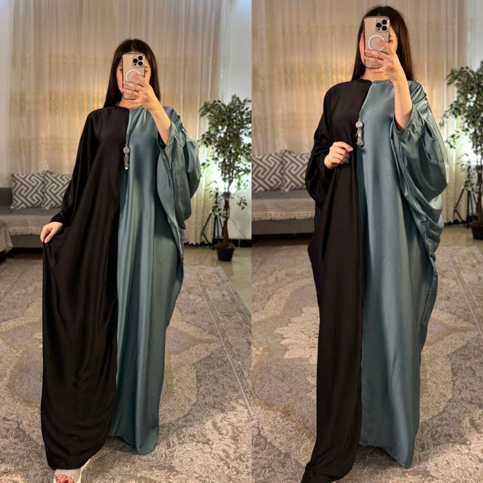 CH 6007 Dual Tone Silk Abaya Style Kaftaan Dress - Saimwear