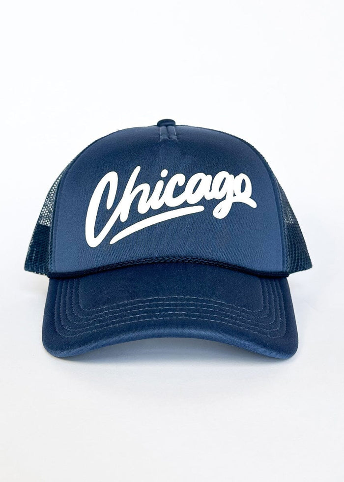 Chicago Script Trucker Hat - Navy