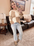 Chunky Color Block Sweater In Tan & Cream