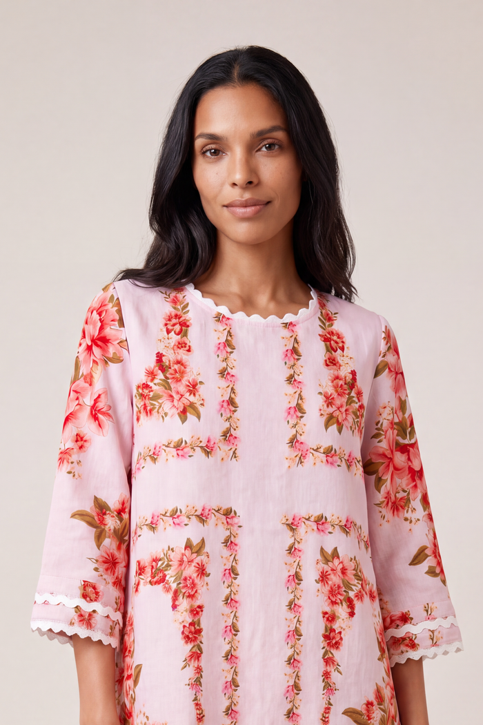 Claire Linen Dress In Pink Portofino