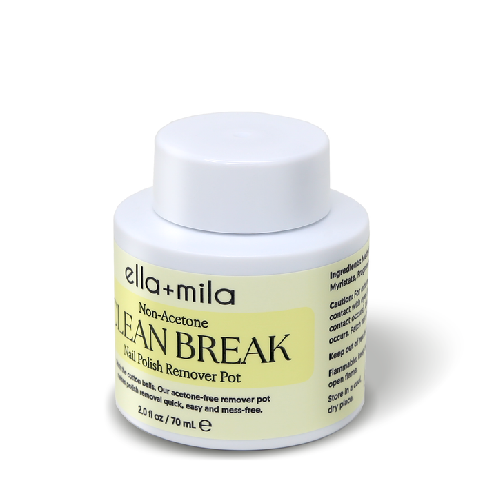 Clean Break nail polish remover pot, angled view