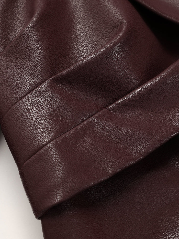 Collared Faux Leather Cropped Cross-Front Top