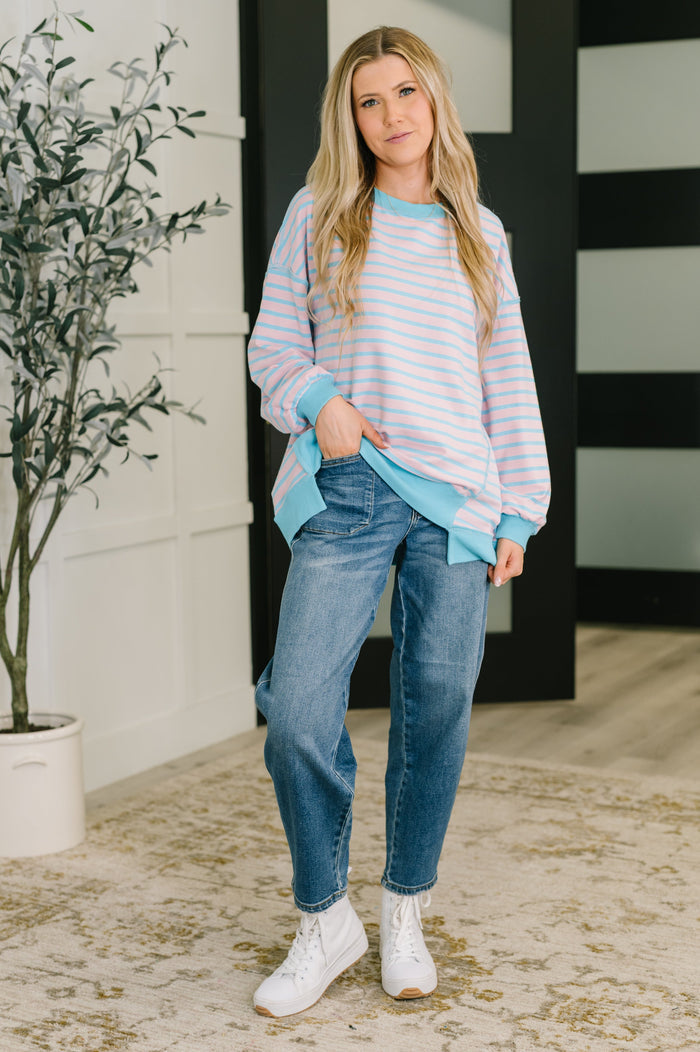 Color Clash Drop Shoulder Long Sleeve
