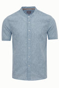 Cotton Linen Yarn-Dyed Stripe Grandad Collar Shirt