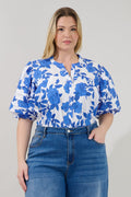 Court Button Down Top Glantis Floral Curve
