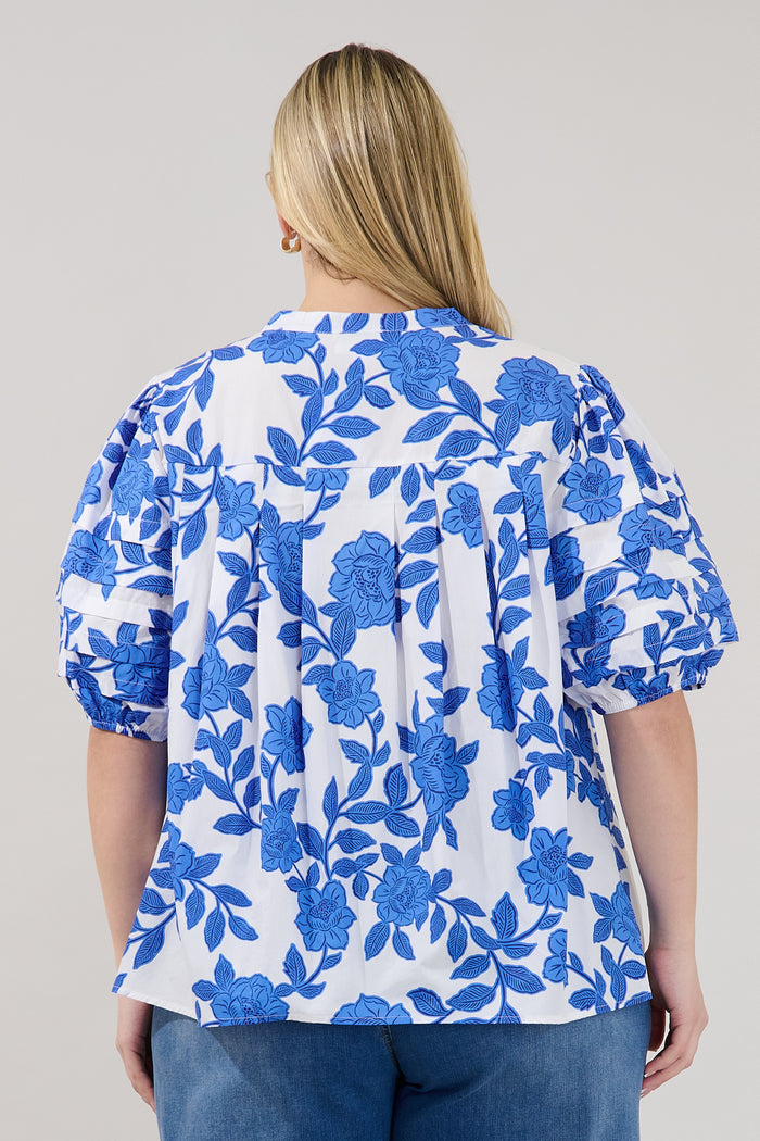 Court Button Down Top Glantis Floral Curve