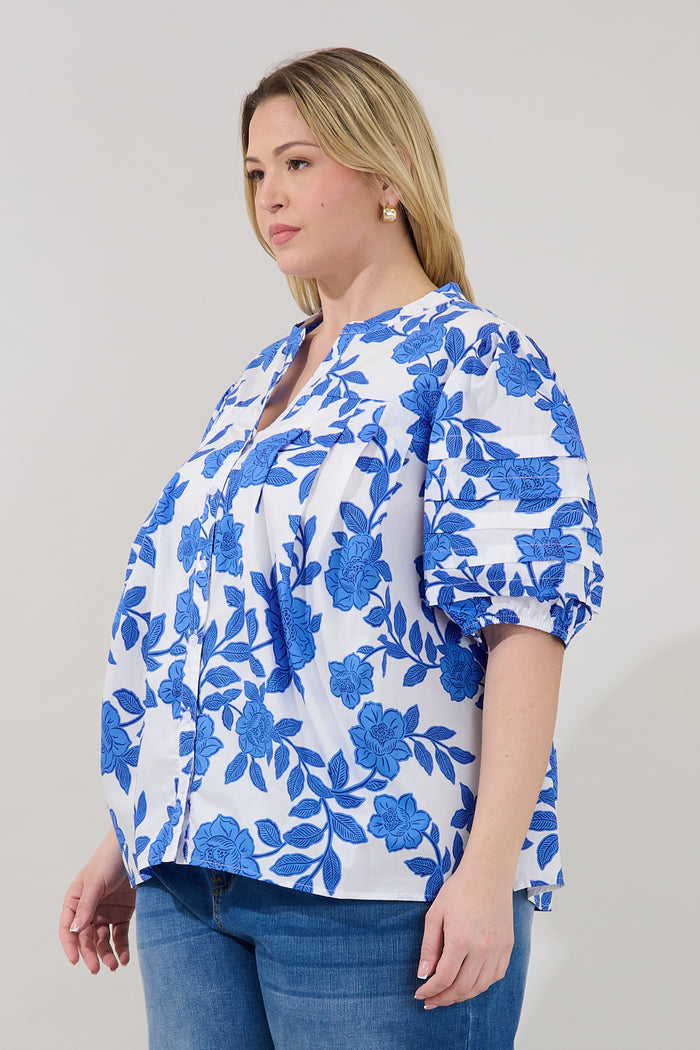 Court Button Down Top Glantis Floral Curve