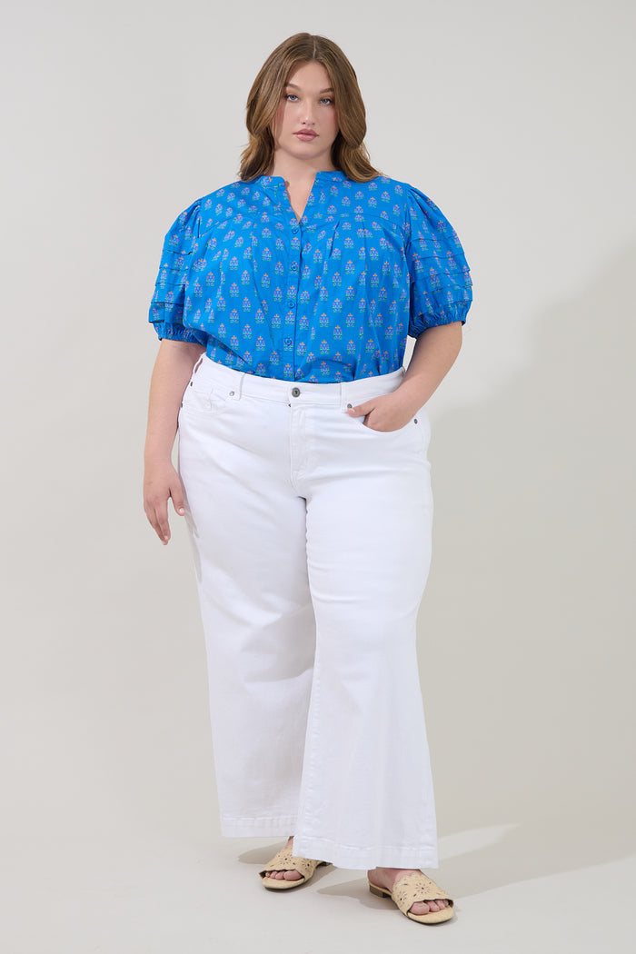 Court Button Down Top Raidy Floral Curve