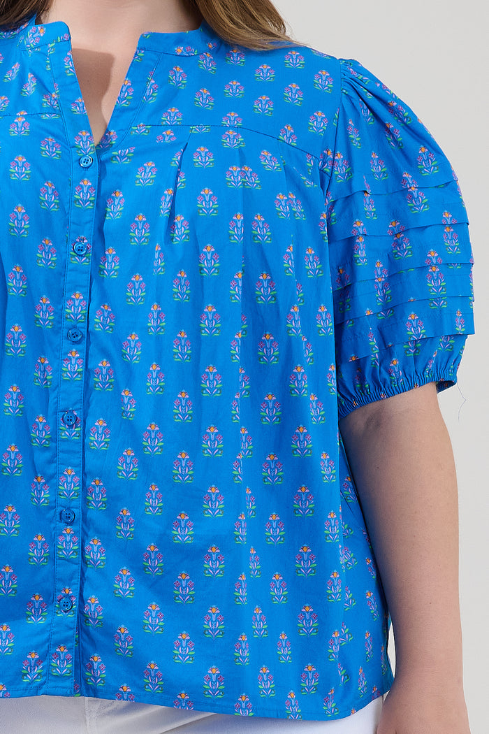 Court Button Down Top Raidy Floral Curve
