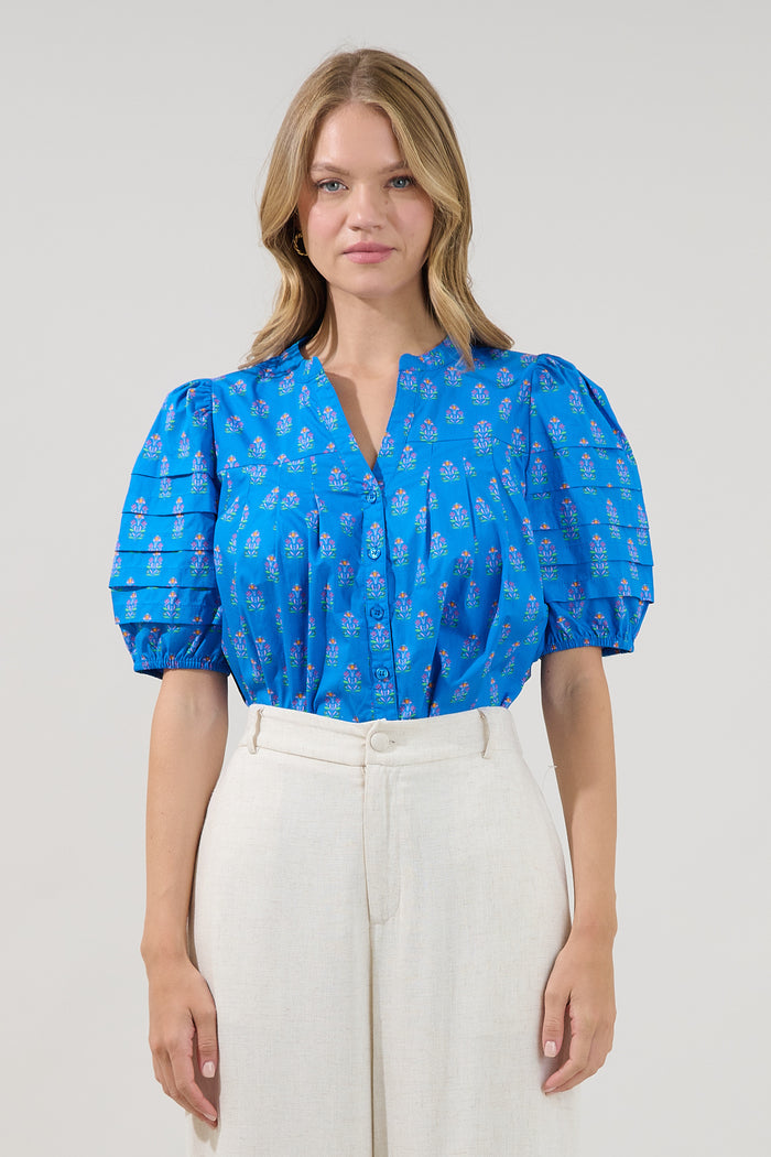 Court Button Down Top Raidy Floral