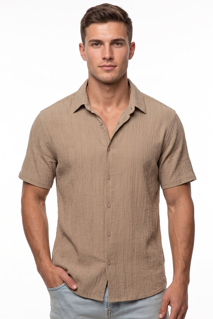 Crinkle Woven Short Sleeve Shirt