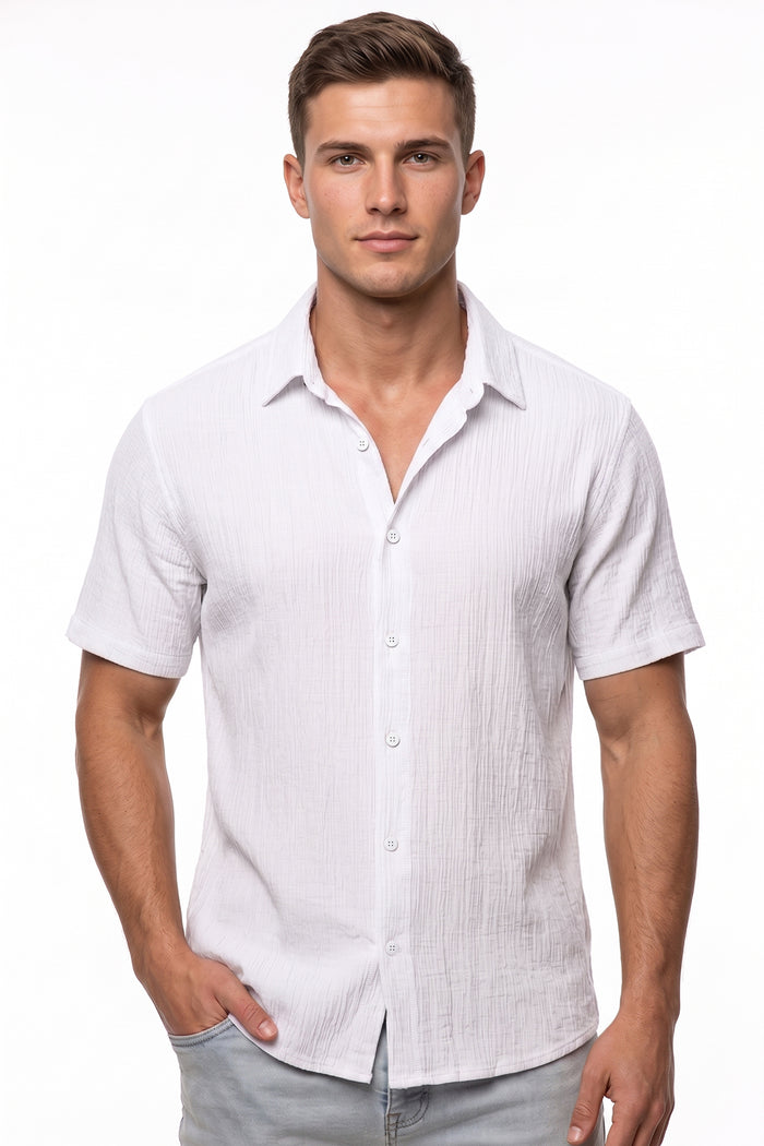 Crinkle Woven Short Sleeve Shirt