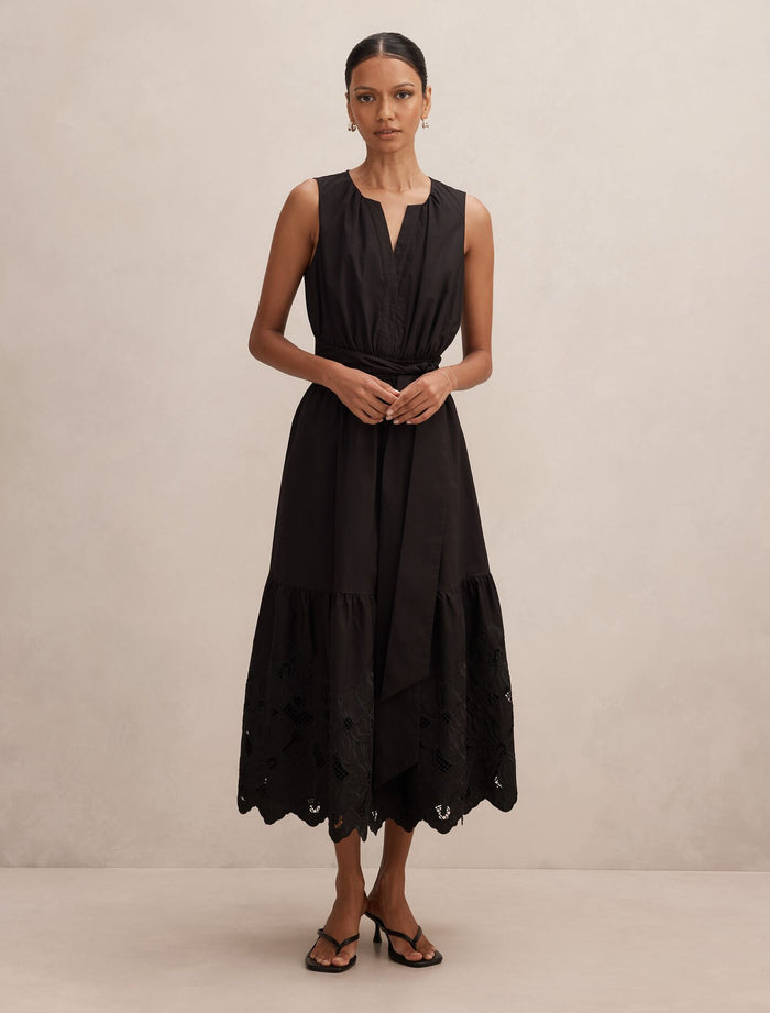Dahlia Petite Embroidered Midi Dress Black Forever New