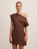 Danielle Asym Linen Mini Dress Chocolate Forever New