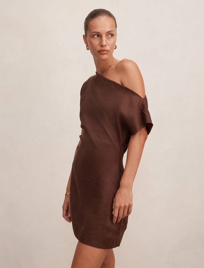 Danielle Asym Linen Mini Dress Forever New