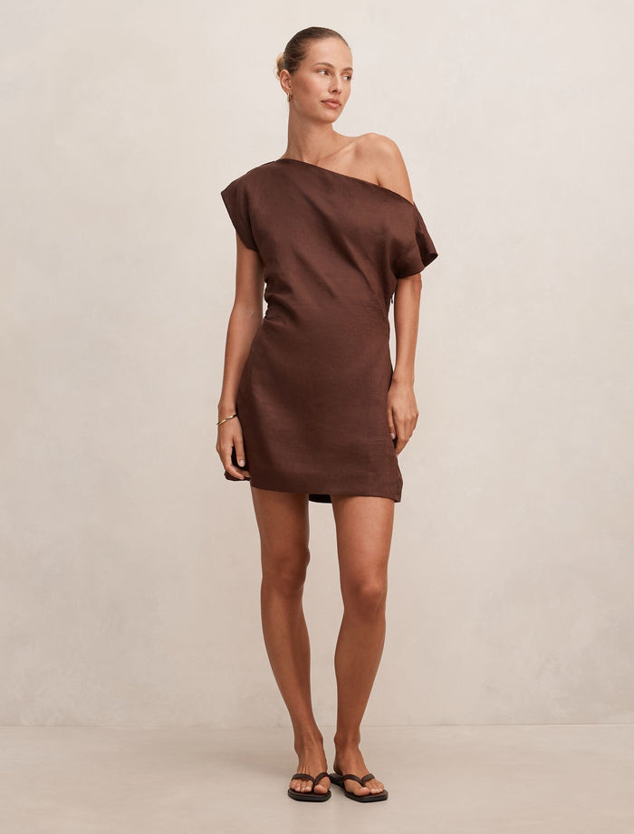 Danielle Asym Linen Mini Dress Forever New