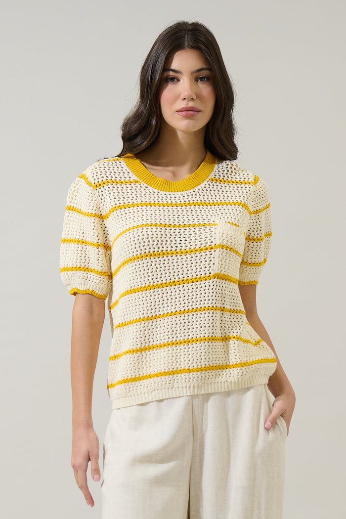 Dannah Stripe Crochet Sweater Top