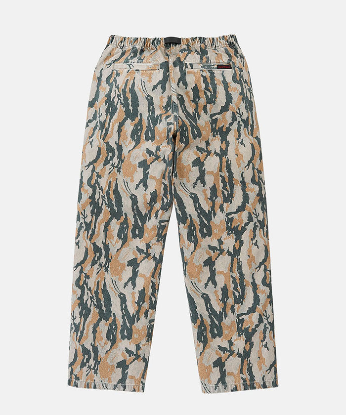 Back view of bark camo Denim Gramicci Pant Straight Fit on a light-tone background.