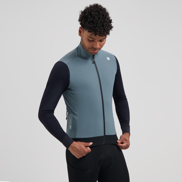 Rogelli Distance II fietsshirt heren blauw lange mouw gedragen voorkant.