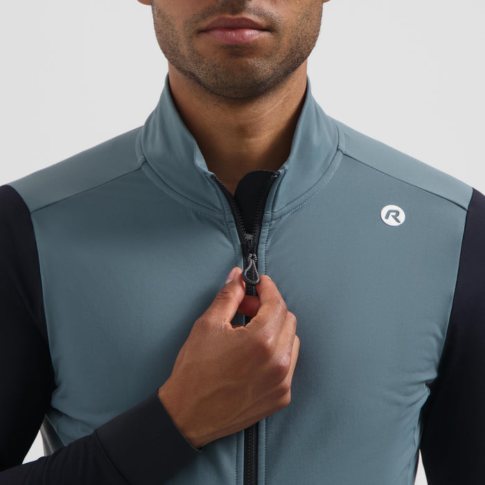 Detail van Rogelli Distance II fietsshirt heren blauw lange mouw voorkant.