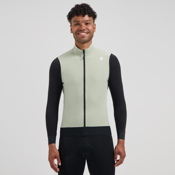 Rogelli Distance II fietsshirt heren taupe lange mouw gedragen voorkant.