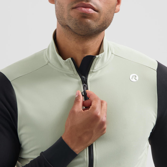 Detail van Rogelli Distance II fietsshirt heren taupe lange mouw voorkant.
