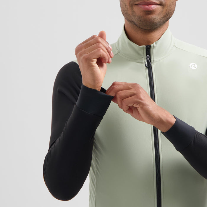 Detail van Rogelli Distance II fietsshirt heren taupe lange mouw.