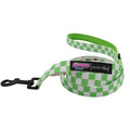 The Sassy Woof Dog Leash - The Powerpuff Girls™ (Green) features a green-and-white checkered design, black clip, and two labels—Powerpuff Girls and Sassy Woof. This leash pairs perfectly with the matching adjustable harness.