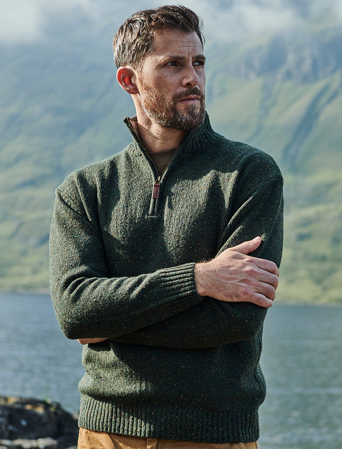 Donegal Blend Zip Neck Sweater - Foliage Green #color_foliage-green