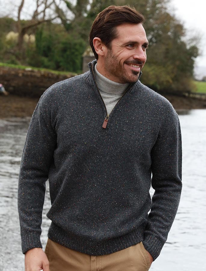 Donegal Blend Zip Neck Sweater - Graphite #color_graphite