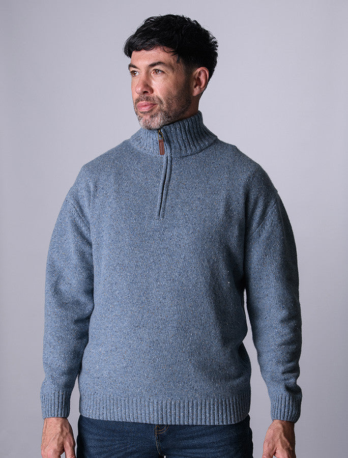 Donegal Blend Zip Neck Sweater - Boathouse Blue #color_boathouse-blue