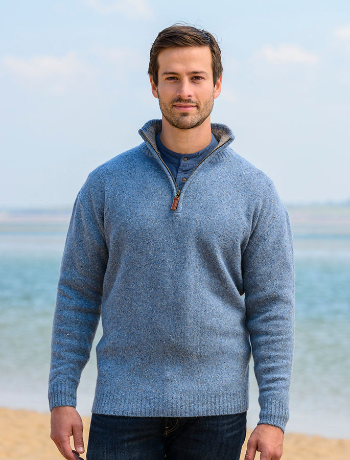 Donegal Blend Zip Neck Sweater - Boathouse Blue #color_boathouse-blue
