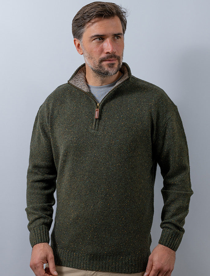 Donegal Blend Zip Neck Sweater - Foliage Green #color_foliage-green