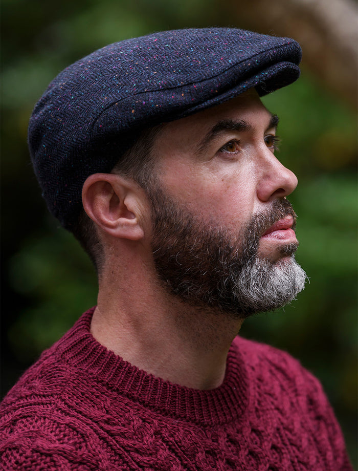 Donegal Tweed Flat Cap - Navy Fleck #color_navy-fleck
