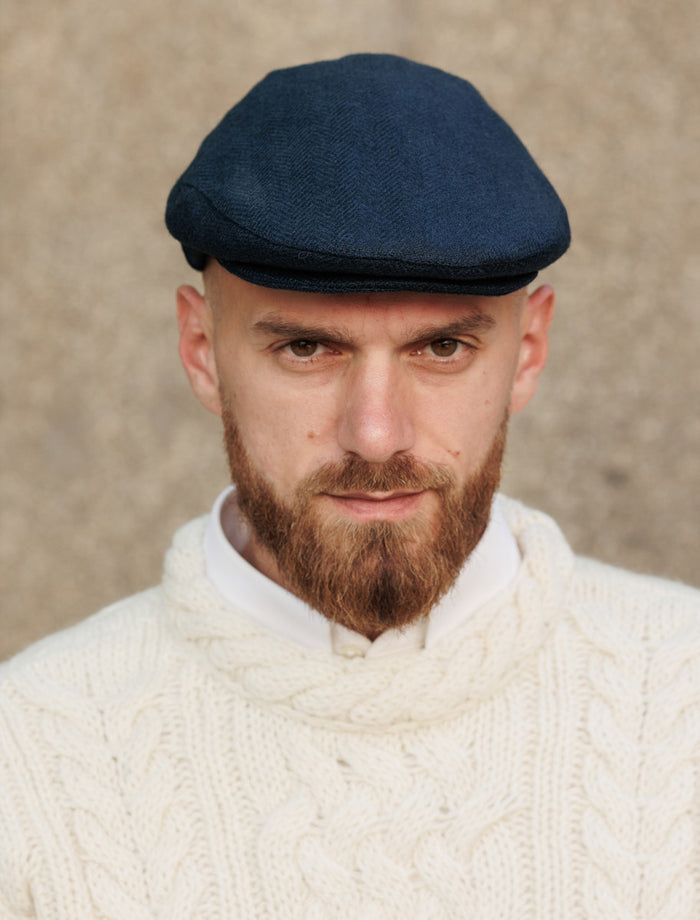 Donegal Tweed Flat Cap - Navy Herringbone #color_navy-herringbone