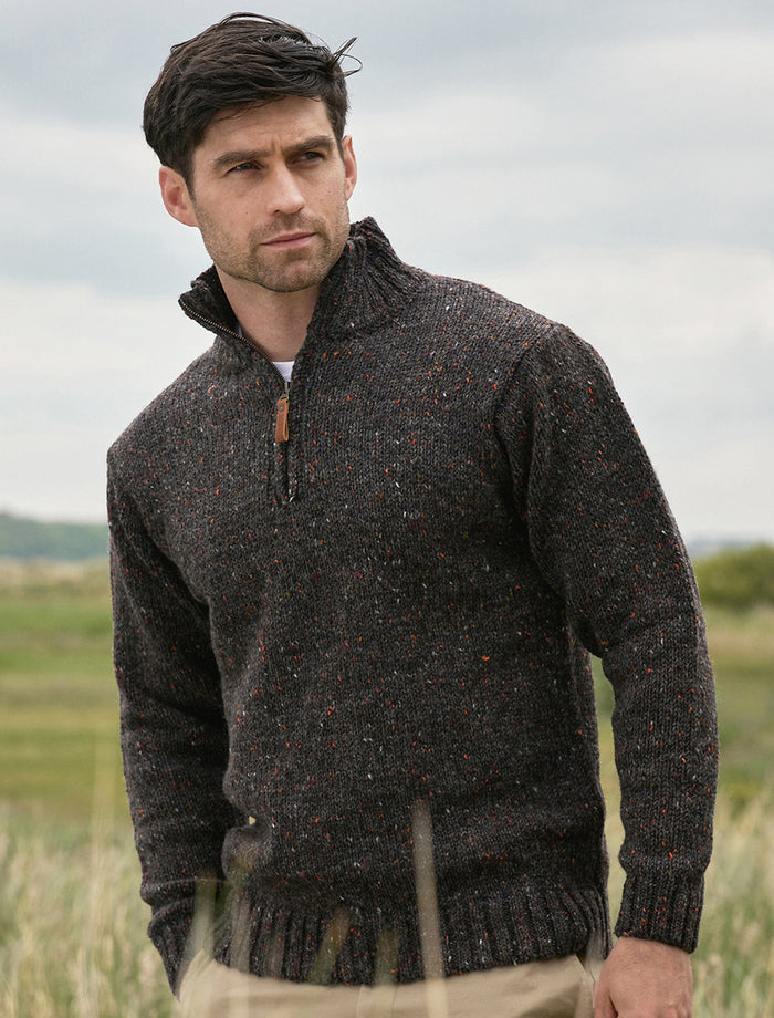 Donegal Tweed Half Zip Sweater - Graphite #color_graphite
