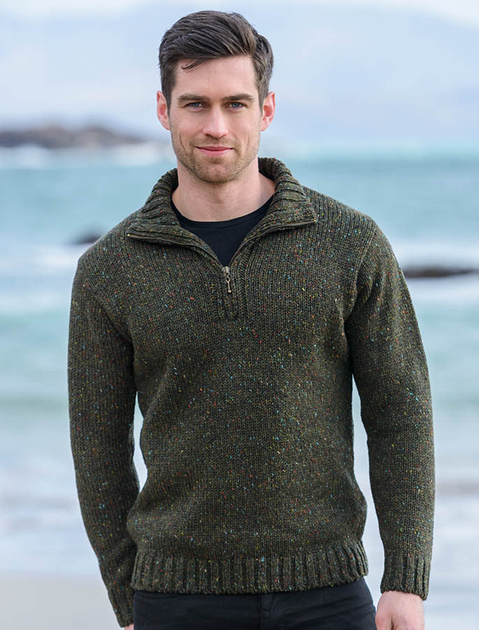 Donegal Tweed Half Zip Sweater - Forest Green #color_forest-green