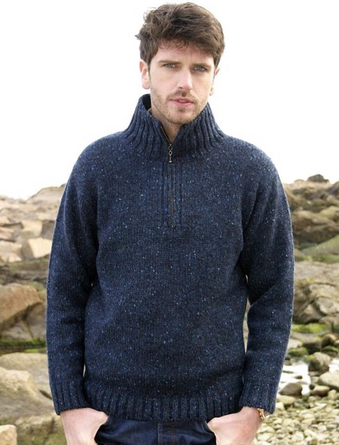 Donegal Tweed Half Zip Sweater - Navy #color_navy